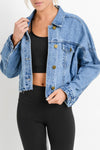 Sky Blue Medium Wash Chunky Cropped Denim Jacket-Outerwear-MomFashion