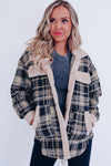 Multicolor Plaid Contrast Sherpa Flap Pocket Snap Button Shacket-Outerwear-MomFashion