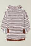 Brown Striped Turtleneck Loose Sweater-Tops-MomFashion