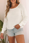 White Long Sleeve Cutout Shoulder Relaxed Sweater-Tops-MomFashion