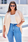 Apricot Shimmer Ribbed Texture Plus Size Cardigan-Plus Size-MomFashion