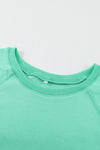 Green French Terry Cotton Blend Pullover Sweatshirt-Tops-MomFashion