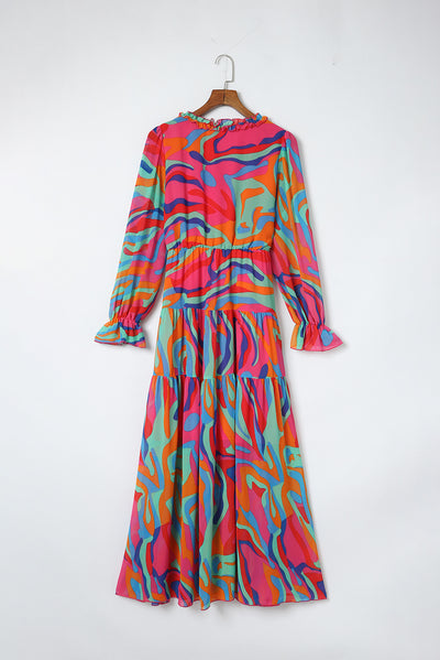 Multicolor Wild Lotus Ruffle Tiered Maxi Dress-Dresses-MomFashion