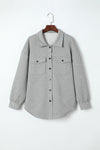 Gray Solid Textured Flap Pocket Buttoned Shacket-Outerwear-MomFashion