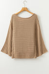 Brown Exposed Seam Ribbed Knit Dolman Top-Tops-MomFashion