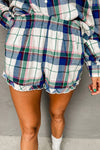 Blue Plaid Print Shirt and Shorts 2Pcs Lounge Set-Loungewear & Sleepwear/Loungewear-MomFashion