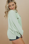 Green Plus Size Ribbed Pocketed Long Sleeve Henley Top-Plus Size-MomFashion