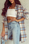 Sky Blue Plaid Flap Pocket Long Sleeve Shacket-Outerwear-MomFashion