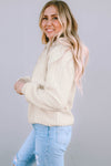 Beige Plush Textured Pullover Hoodie-Tops-MomFashion