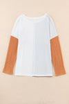 Orange Long Sleeve Colorblock Chest Pocket Textured Knit Top-Tops-MomFashion