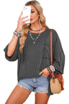 Dark Gray Ribbed Roll-tab Sleeve Chest Pocket Oversize Top-Tops-MomFashion