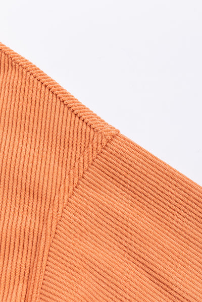 Orange Ribbed Corded Oversized Sweatshirt-Tops-MomFashion