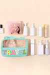 Mint Green TRAVEL Chenille Letter Clear PVC Makeup Bag-Accessories-MomFashion