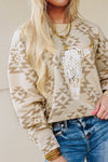 Parchment Steer Head Graphic Aztec Pullover Sweatshirt-Tops-MomFashion