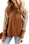 Chestnut Contrast Sleeves Patchwork Colorblock Hoodie-Tops-MomFashion