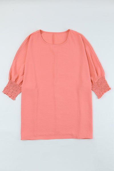 Pink Smocked Wrist Shift Top-Tops-MomFashion