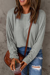 Gray Solid Color Patchwork Long Sleeve Top-Tops-MomFashion