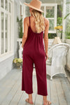 Red Spaghetti Straps Wide Leg Pocketed Jumpsuits-Bottoms-MomFashion