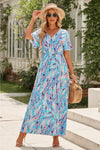 Green Wrap V Neck Floral Maxi Dress-Dresses-MomFashion