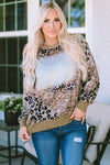 Leopard Print Bleached Long Sleeve Top-Tops-MomFashion