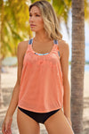 Orange Printed Splicing Racerback Tankini-Swimwear-MomFashion