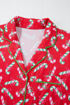 Red Christmas Candy Cane Print Pocketed Knotted Pajama Set-Loungewear & Sleepwear/Sleepwear-MomFashion