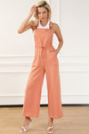 Orange Pocketed Drawstring Wide Leg Overalls-Bottoms-MomFashion