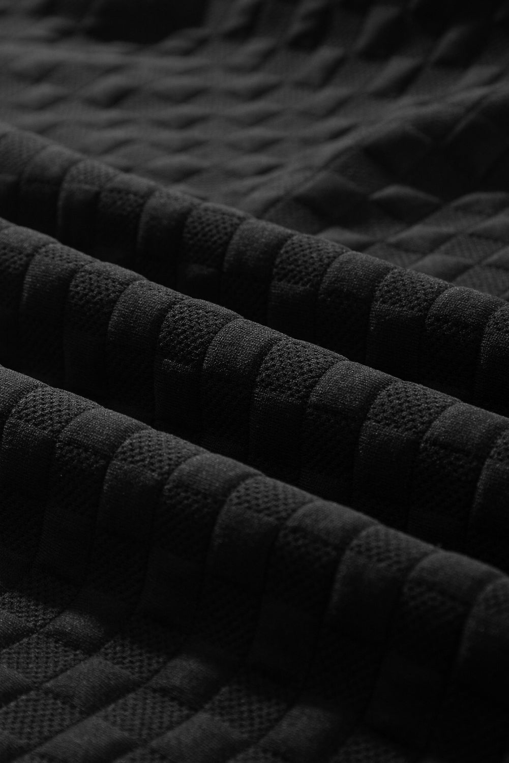 Color black Checkered Textured Split Pullover Top and Pants Set-Two Piece Sets/Pant Sets-MomFashion