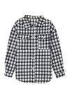 Black Plaid Print Chest Pockets Buttoned Tunic Shacket-Outerwear-MomFashion