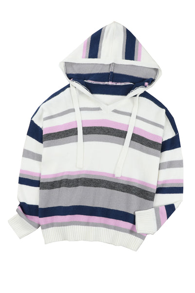 Stripe Plus Size Striped Hooded Knit Sweater-Plus Size-MomFashion