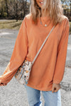 Orange Ribbed Corded Oversized Sweatshirt-Tops-MomFashion