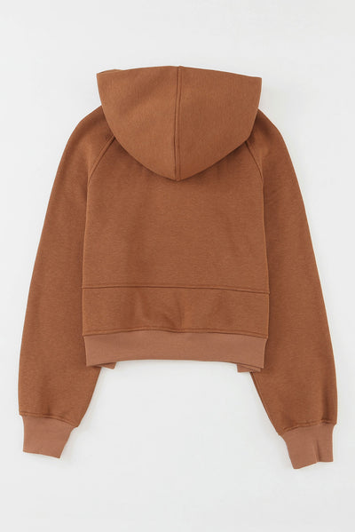 Brown Quarter Zip Kangaroo Pocket Hoodie-Tops-MomFashion