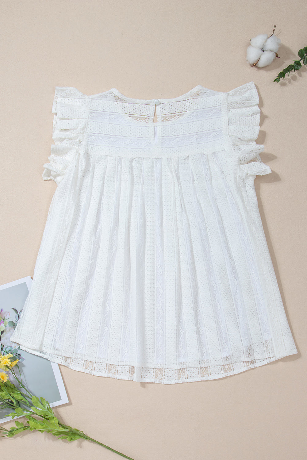 White Ruffled Lace Flowy Tank Top-Tops-MomFashion