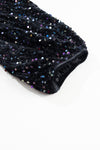 Black Sequin Puff Sleeve Buttoned Velvet Peplum Shirt-Tops-MomFashion