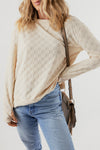 Beige Solid Textured Thumbhole Sleeve Top-Tops-MomFashion