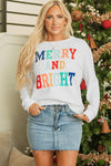 White Merry And Bright Cable Knit Pullover Sweatshirt-Tops-MomFashion