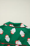 Green Christmas Santa Claus Print Satin Shirt and Shorts Set-Loungewear & Sleepwear/Sleepwear-MomFashion