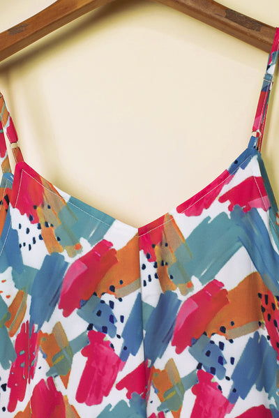 Multicolor Abstract Print Spaghetti Straps Maxi Dress-Dresses-MomFashion