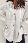 Gray Button Up Contrast Knitted Sleeves Hooded Jacket-Outerwear-MomFashion