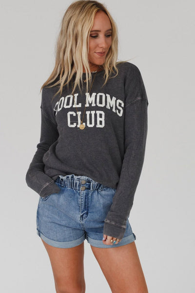 Gray COOL MOMS CLUB Drop Shoulder Sweatshirt-Tops-MomFashion