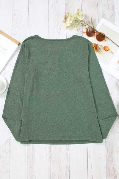 Mist Green Long Sleeve Snap Button Henley Top-Tops-MomFashion