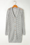 Gray Hollow Out Buttons Front Long Cardigan-Sweaters & Cardigans/Cardigans-MomFashion