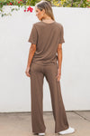 Smoke Gray Solid Color T Shirt 2pcs Wide Leg Pants Set-Two Piece Sets/Pant Sets-MomFashion