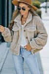 Khaki Solid Color Plush Fleece Button up Jacket-Outerwear-MomFashion