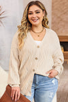 Apricot Plus Size Knitted Hollow out Button up Cardigan-Plus Size-MomFashion