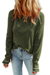 Green Textured Round Neck Long Sleeve Top-Tops-MomFashion