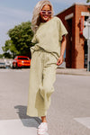 Apricot Textured Loose Fit T Shirt and Drawstring Pants Set-Loungewear-MomFashion