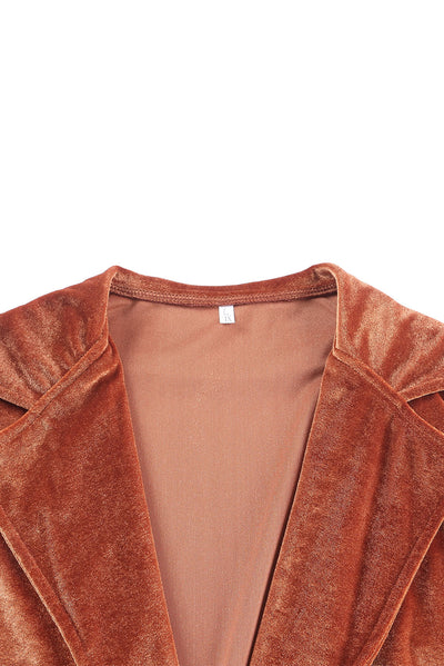 Brown Retro Velvet Long Sleeve Pocket Coat-Outerwear-MomFashion