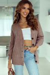 Khaki Buttoned Front Drop Shoulder Knitted Cardigan-Tops-MomFashion