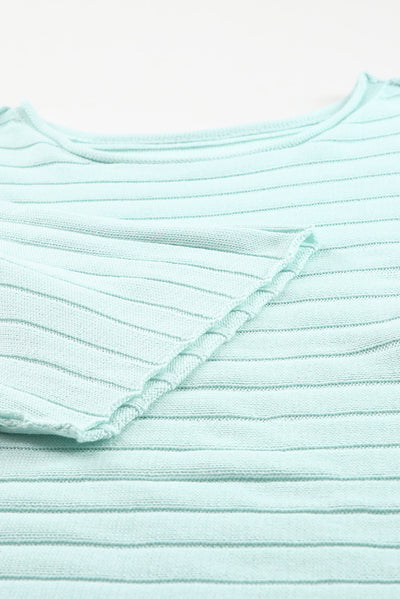 Green Exposed Seam Ribbed Knit Dolman Top-Tops-MomFashion